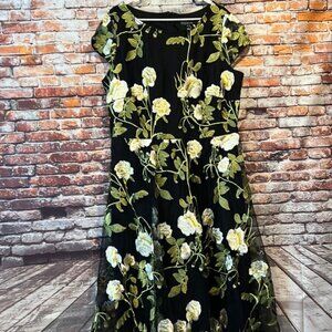 Black embroidered long tall sally lace midi dress